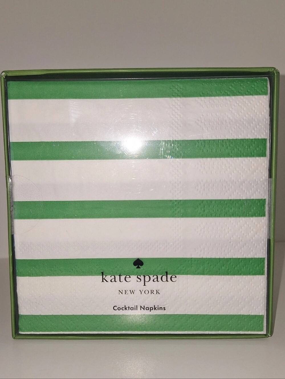 Kate Spade Green & White Striped Breton Cocktail Napkins NWT